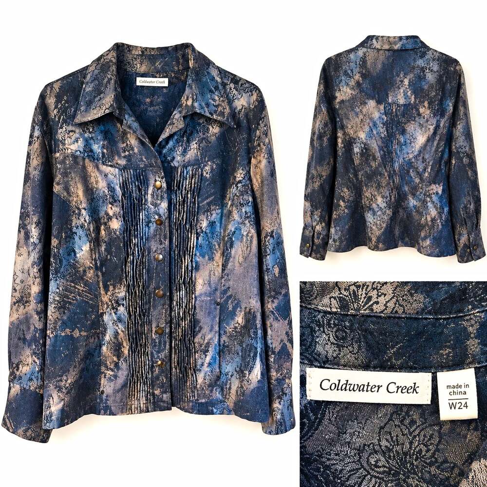 Women's Coldwater Creek Collared Floral Woven Button-Up Blouse Long Sleeve S 24